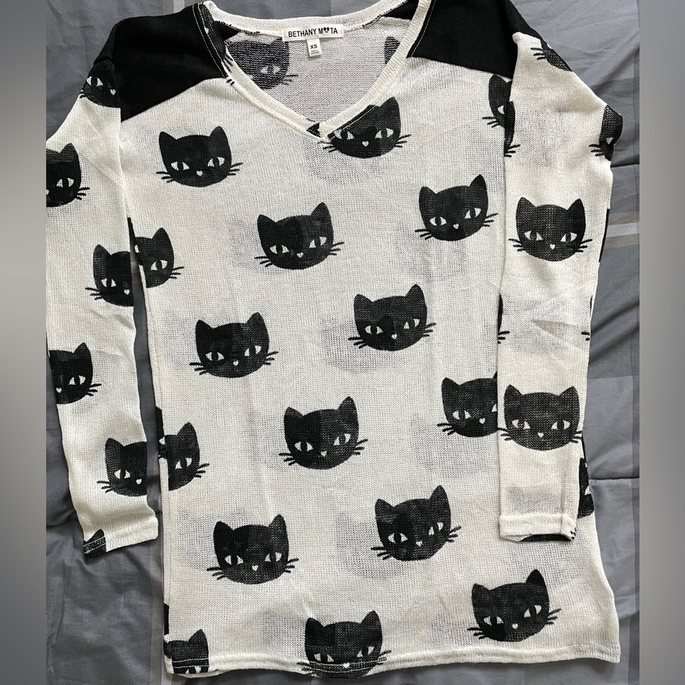 Black Cat Print Tunic Style Top